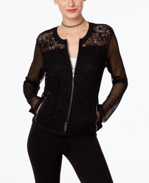 Inc International Concepts Mixed-media Lace Bomber Jacket, Only At Macy's