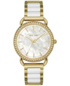 Caravelle New York By Bulova Women's White Ceramic And Gold-tone Stainless Steel Bracelet Watch 34mm 44l172