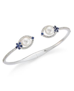 Danori Silver-tone Imitation Pearl And Crystal Open Cuff Bracelet