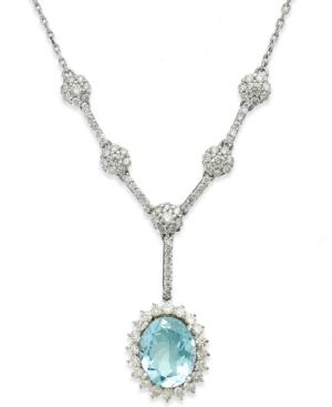 14k White Gold Necklace, Aquamarine (1-3/4 Ct. T.w.) And Diamond (3/4 Ct. T.w.) Lariat Necklace