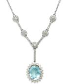 14k White Gold Necklace, Aquamarine (1-3/4 Ct. T.w.) And Diamond (3/4 Ct. T.w.) Lariat Necklace
