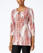 Jm Collection Petite Printed Keyhole Top, Only At Macy's