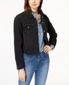 Crave Fame Juniors' Embellished Ripped Black Denim Jacket