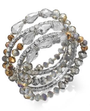 C.a.k.e By Ali Khan Silver-tone Grey Bead Stretch Bracelet Set