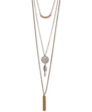 Lucky Brand Tri-tone Crystal Triple-layer Pendant Necklace, 18 + 3 Extender