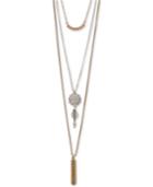 Lucky Brand Tri-tone Crystal Triple-layer Pendant Necklace, 18 + 3 Extender