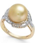 Cultured Golden South Sea Pearl (11mm) And Diamond Ring (1/2 Ct. T.w.) In 14k Gold