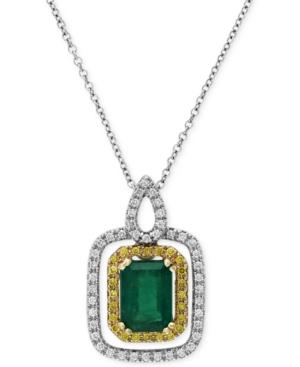 Brasilica By Effy Emerald (1-3/8 Ct. T.w.) And Diamond (1/4 Ct. T.w.) Pendant Necklace In 14k Yellow And White Gold