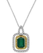Brasilica By Effy Emerald (1-3/8 Ct. T.w.) And Diamond (1/4 Ct. T.w.) Pendant Necklace In 14k Yellow And White Gold