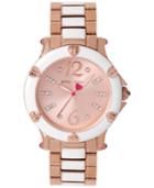 Betsey Johnson Women's White Epoxy And Rose Gold-tone Stainless Steel Bracelet Watch 41mm Bj00459-05