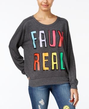 Rampage Juniors' Faux Real Oversized Graphic Sweatshirt