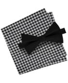 Tommy Hilfiger Men's Solid To-tie Silk Bow Tie & Gingham Silk Pocket Square Set