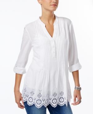 Style & Co Cotton Pleated Eyelet-hem Top, Only At Macy's