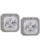 Cubic Zirconia Square Stud Earrings In Sterling Silver