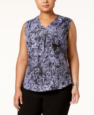 Nine West Plus Size Printed V-neck Blouse