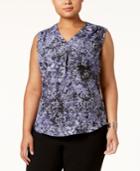 Nine West Plus Size Printed V-neck Blouse
