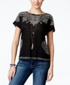Lucky Brand Jeans Contrast Embroidered T-shirt