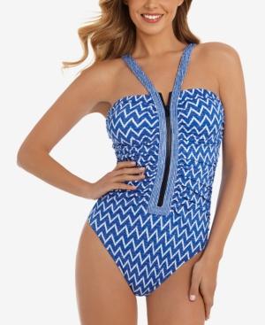 Swim Solutions Sport Chevron High-neck Tummy-control One-piece Swimsuit Women's Swimsuit