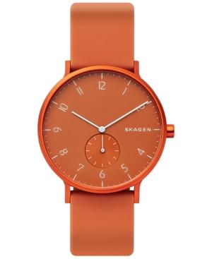 Skagen Unisex Aaren Aluminum Orange Silicone Strap Watch 41mm Created For Macy's