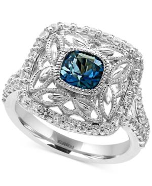 Effy London Blue Topaz (1-1/4 Ct. T.w.) And White Sapphire (3/4 Ct. T.w.) Statement Ring In Sterling Silver