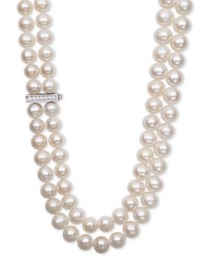 White Cultured Freshwater Pearl (8-1/2mm) And Cubic Zirconia Double Strand Necklace