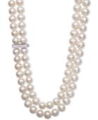 White Cultured Freshwater Pearl (8-1/2mm) And Cubic Zirconia Double Strand Necklace