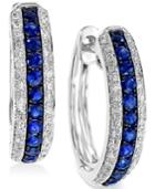Effy Sapphire (1/3 Ct. T.w.) And Diamond (1/4 Ct. T.w.) Hoop Earrings In 14k White Gold