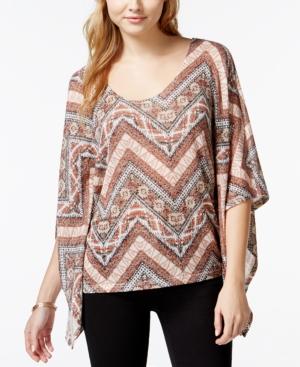 Ultra Flirt Juniors' Printed Crochet-back Poncho