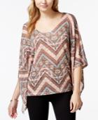 Ultra Flirt Juniors' Printed Crochet-back Poncho