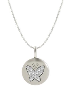 Diamond Necklace, 14k White Gold Diamond Butterfly Disk Pendant (1/10 Ct. T.w.)