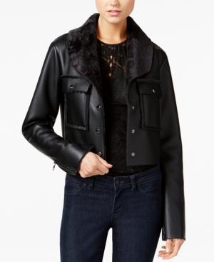 Guess Suki Faux-fur-trim Faux-leather Jacket