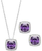 City By City Silver-tone Cubic-zirconia Cushion-cut Halo Earrings And Pendant Necklace