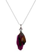 Paul & Pitu Naturally Silver-tone Stone & Feather Long Pendant Necklace