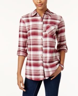 Style & Co Plaid Velvet-contrast Shirt, Created For Macy's