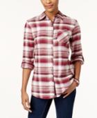 Style & Co Plaid Velvet-contrast Shirt, Created For Macy's