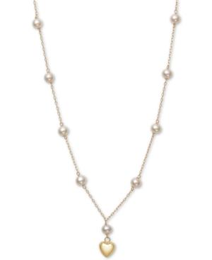 Children's Cultured Freshwater Pearl (5mm) Heart 14 Pendant Necklace In 14k Gold