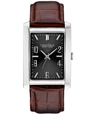 Caravelle New York By Bulova Men's Brown Leather Strap Watch 44x30mm 43a119