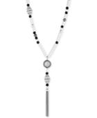 Lucky Brand Silver-tone White Bead Tassel Lariat Necklace