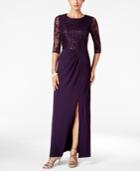 Alex Evenings Sequined Lace Draped Column Gown