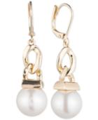 Anne Klein Gold-tone Imitation Pearl Chain Link Drop Earrings