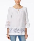 Charter Club Linen Crochet-trim Peasant Top, Only At Macy's