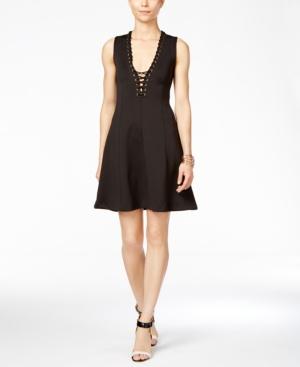 Jessica Simpson Sleeveless Lace-up Scuba Fit & Flare Dress
