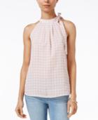 Maison Jules Gingham-print Tie-neck Top, Only At Macy's