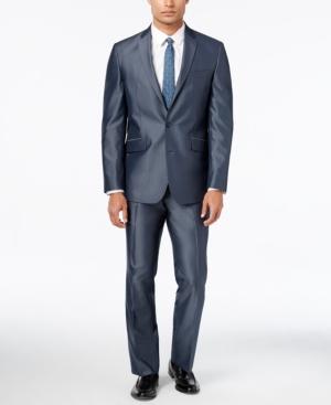 Kenneth Cole Reaction Men's Slim-fit Blue And Gray Textured Suit
