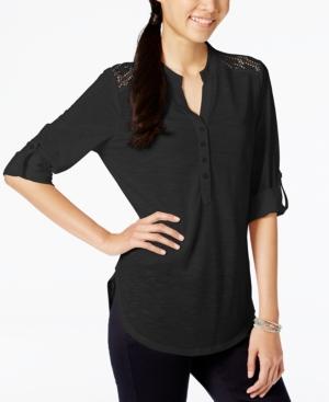 Almost Famous Juniors' Lace-trim Henley Tunic