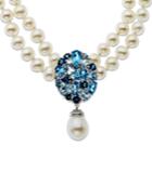 Sterling Silver Necklace, Cultured Freshwater Pearl And Blue Topaz Two-row Necklace (4 Ct. T.w.)