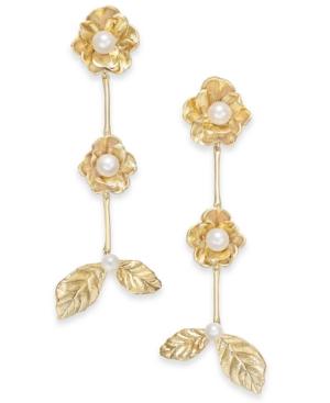 Kate Spade New York Gold-tone Imitation Pearl Flower & Leaf Linear Drop Earrings