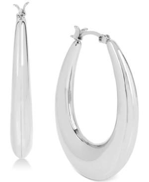Touch Of Silver Oval Puffed Hoop Earrings In Silver-plated Metal