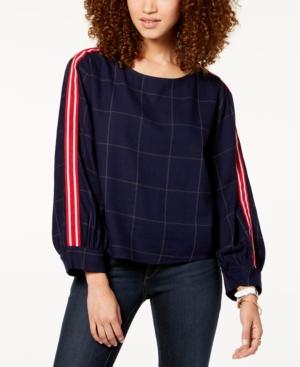 7 Sisters Juniors' Striped-sleeve Top
