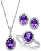 Amethyst And White Topaz Earring, Ring, And Pendant Set In Sterling Silver (4-3/4 Ct. T.w.)